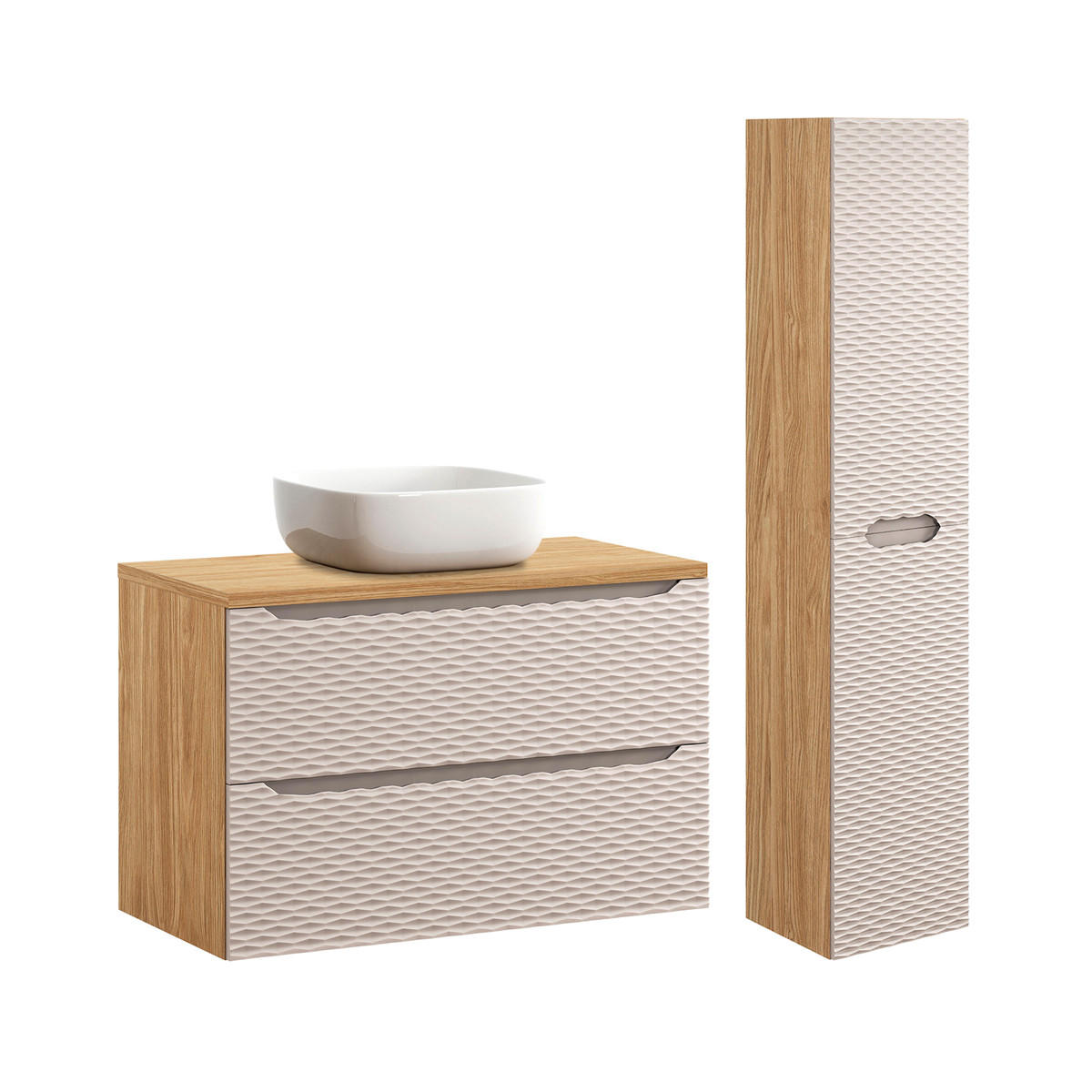 BADMÖBEL 90cm Elora 2er-Set Beige und Holz - Braun, Holzwerkstoff (90/59/46cm) - Petits-meubles