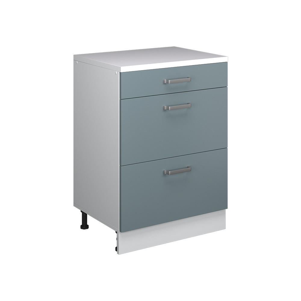 KUHINJSKA OMARA ZA POŠEVNE STREHE R-Line, Modro-siva, 60 cm brez naklona z 3 predaloma - bela/modrosiva, leseni material (60/83.8/46cm) - Vicco