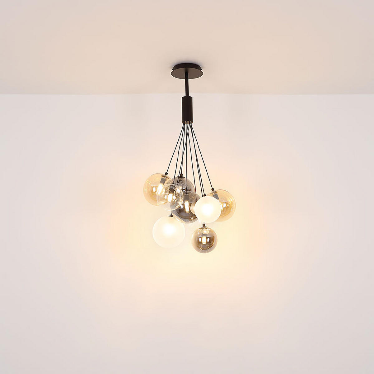 HÄNGELEUCHTE BALLGI - Schwarz, Glas (45/45/90cm) - Globo Lighting