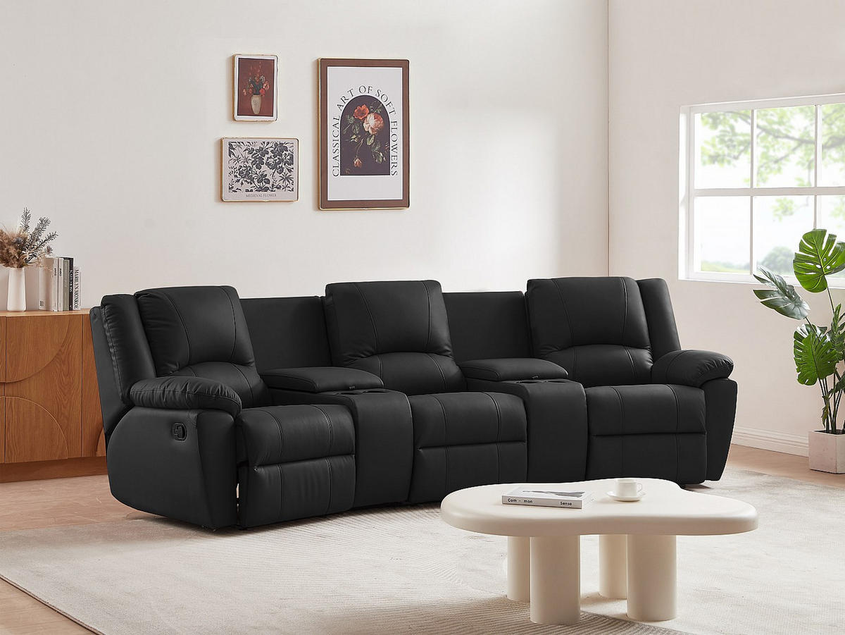 RELAXSOFA 3-Sitzer - Leder - Schwarz - AROMA - Schwarz, Leder (308/97/99cm) - Vente-Unique