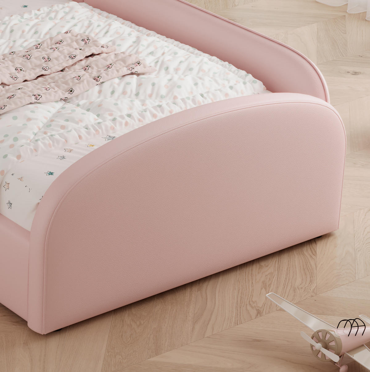 KINDERBETT 90/200 cm aus Samt mit Bärenkopfteil und passendem Nachttisch Rosa - Rosa, Textil (90/200cm) - Modenvie