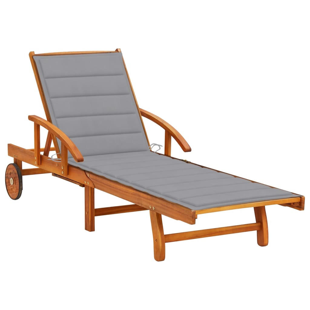 SONNENLIEGE mit Auflage Akazie Massivholz - Grau, Holz (67/85/200cm) - furnicato
