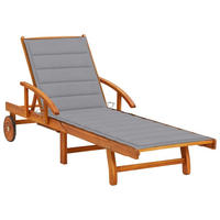 SONNENLIEGE mit Auflage Akazie Massivholz - Grau, Holz (67/85/200cm) - furnicato