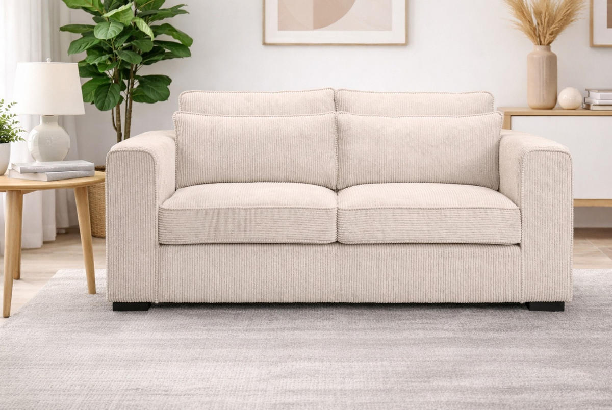 SOFA grau-beige Cord 2,5-Sitzer 200 cm, Couch mit Wellenfederung - Beige/Schwarz, Holzwerkstoff/Kunststoff (200/92/112cm) - Inn.Furn