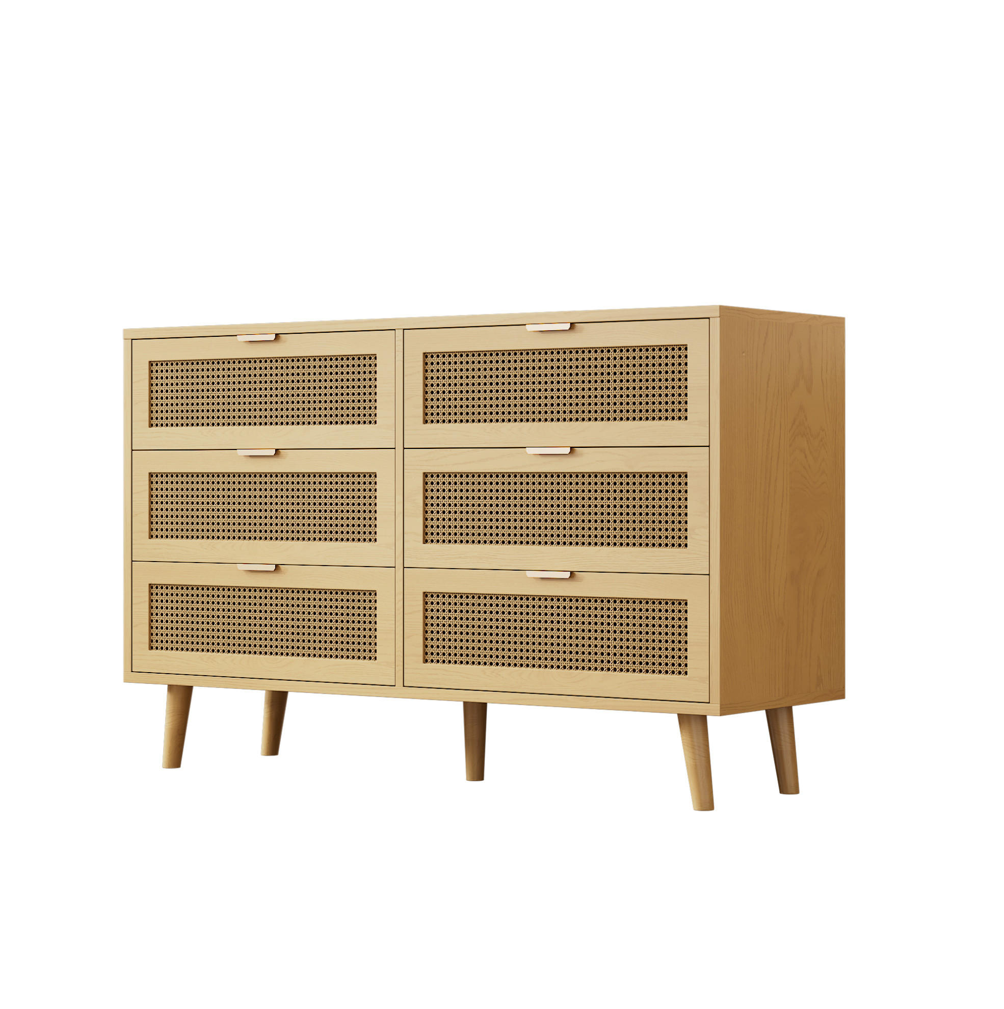 SIDEBOARD 120/40/76,5 cm aus Spanplatte mit 6 Schubladen und Rattan-Front Walnuss - Eichefarben, Holzwerkstoff (120/76.5/40cm) - Modenvie