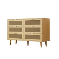 SIDEBOARD 120/40/76,5 cm aus Spanplatte mit 6 Schubladen und Rattan-Front Walnuss - Eichefarben, Holzwerkstoff (120/76.5/40cm) - Modenvie