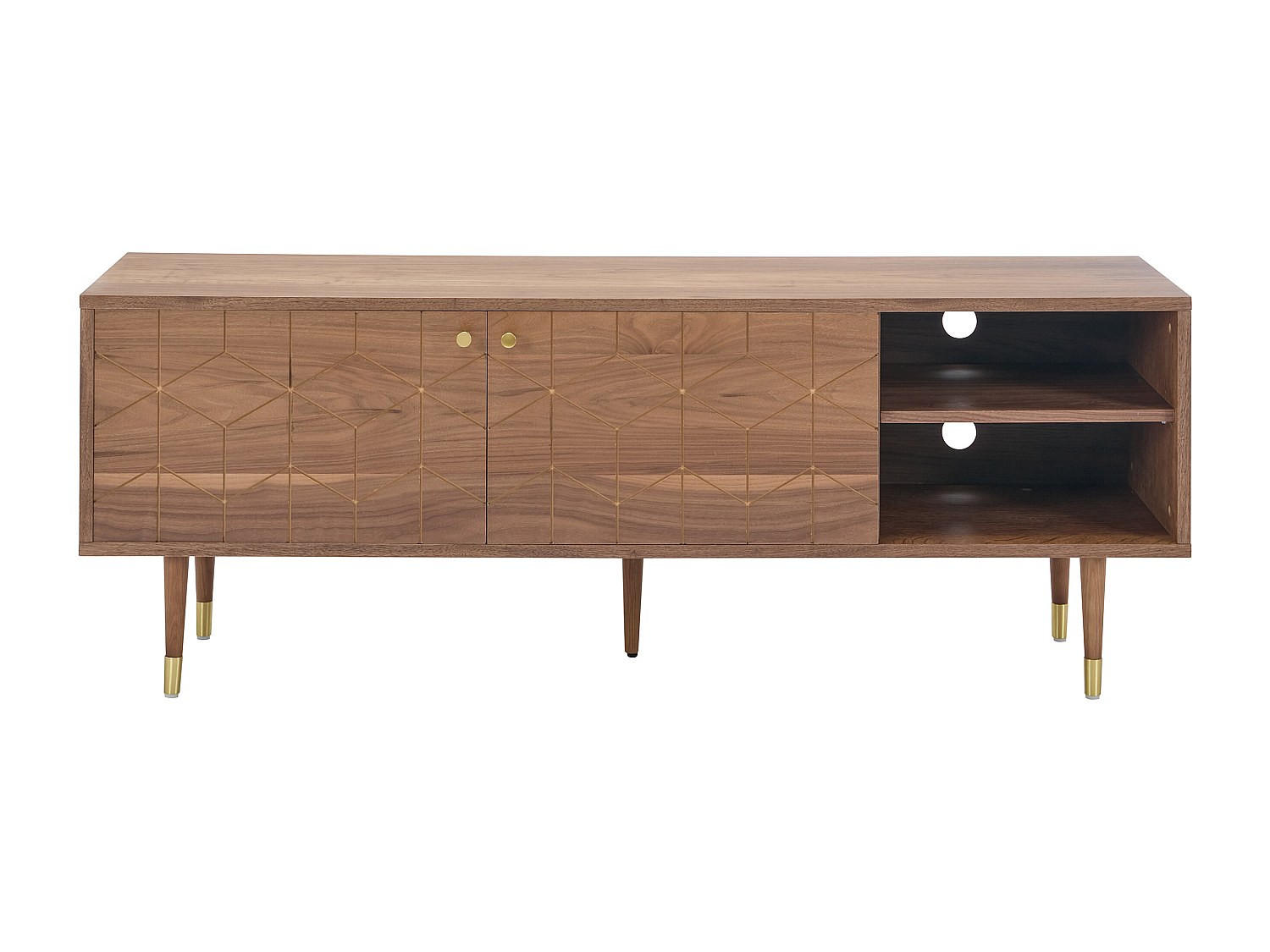 TV-BOARD - 150 cm x 40 cm - Holz, Platte - Naturfarben Dunkel, Goldfarben - PARIOMA - Goldfarben/Naturfarben, Holz (150/55/40cm) - Vente-Unique