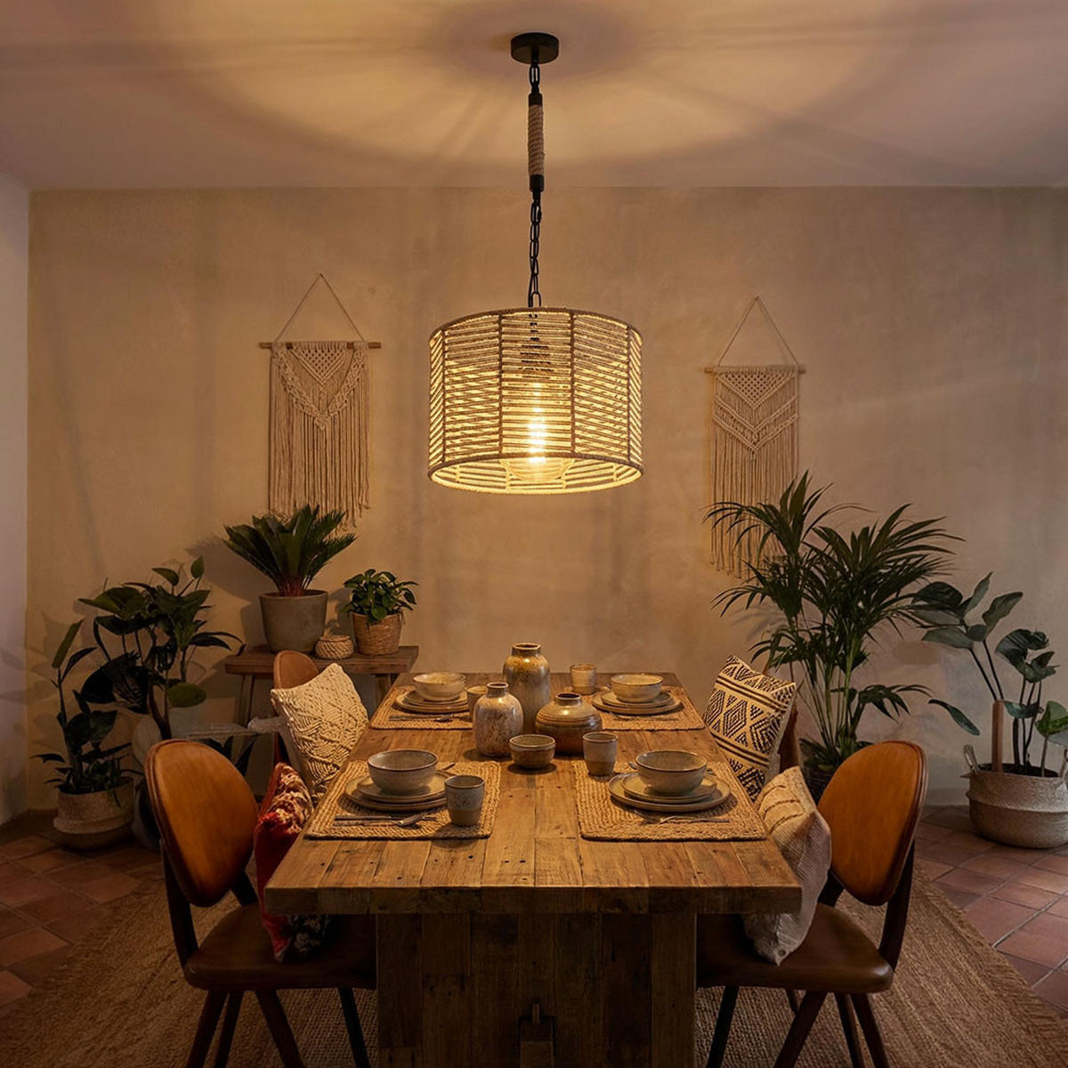 HÄNGELEUCHTE Gitterstabe Schwarz Natur Braun - Schwarz, Metall (31/31/120cm) - Globo Lighting