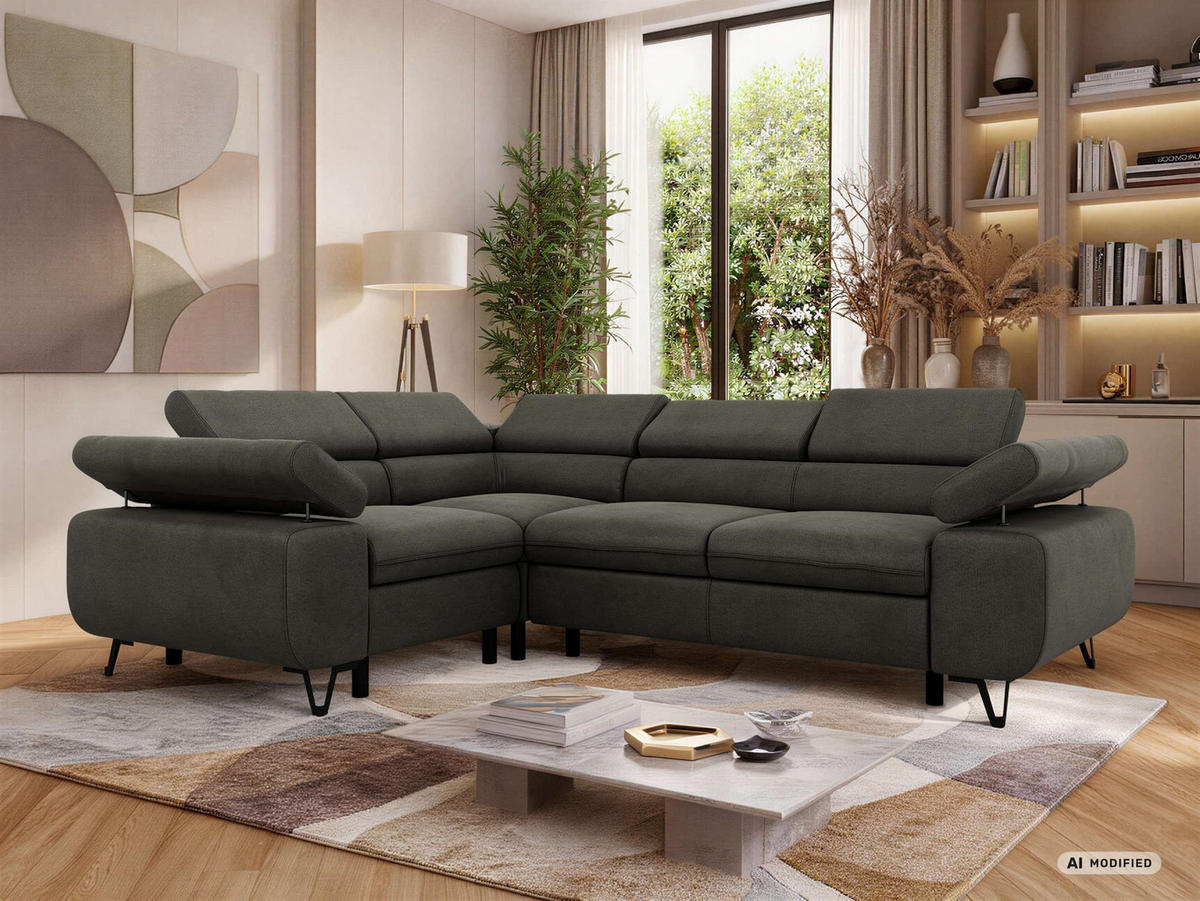 ECKSOFA ORSO L Anthrazit Velvet - Links Seite - Anthrazit/Schwarz, Textil/Metall (197/268cm) - MKS