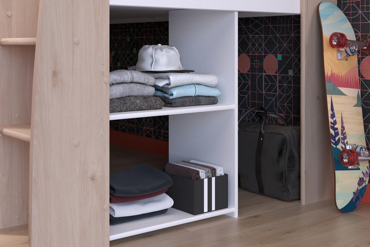 HOCHBETT Jugendzimmer Bett 90 x 200 mit Schreibtisch ausziehbar - Multicolor, Holz/Holzwerkstoff (200/90cm) - Parisot Meuble