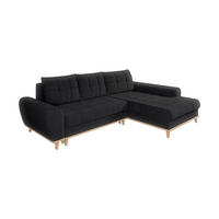 ECKSOFA im Scandi-Stil, Schlaffunktion, Bettkasten B268/T175/H86 cm, Ottomane rechts, Liegefl. 128x209 cm, Bouclé Chenille Stoff in Anthrazit / 21011 - Eichefarben/Anthrazit, Holz/Textil (268/175cm) - luma-home