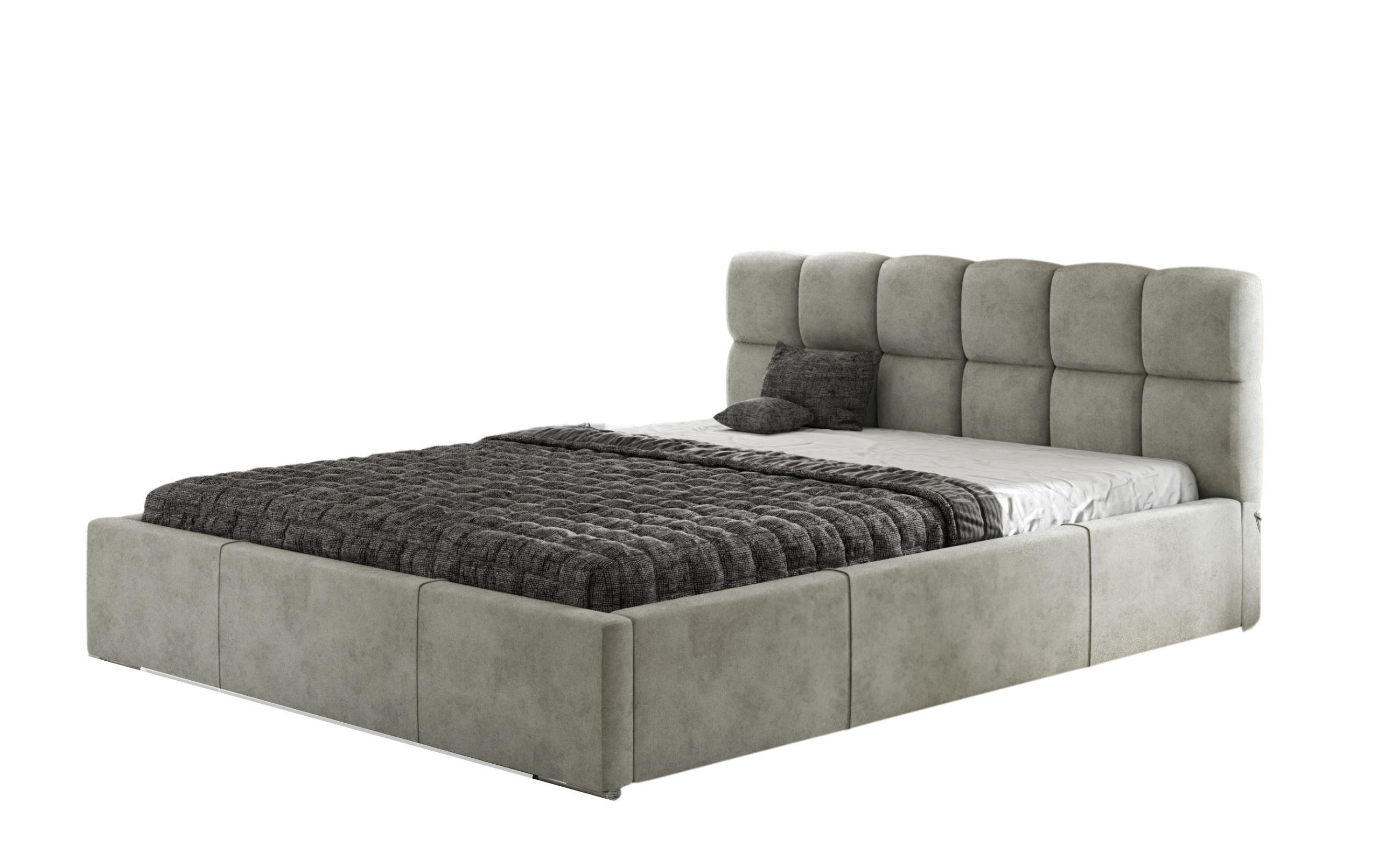 POLSTERBETT MALTA mit Kopfteil, 180 x 200 cm, Doppelbett mit Bettkasten und Lattenrost aus Metall, Velourstoff: Hellgrau - Hellgrau, Holz/Textil (180/200cm) - Agmat-Furniture