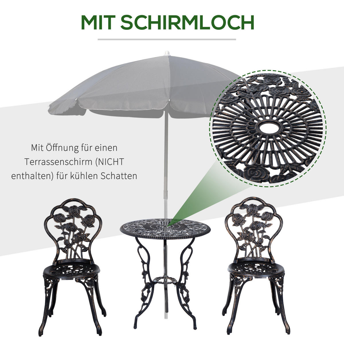 GARTENSETS aus Metall 60x60x67cm Bronze mit Schirmöffnung - Bronzefarben, Metall - Modfu