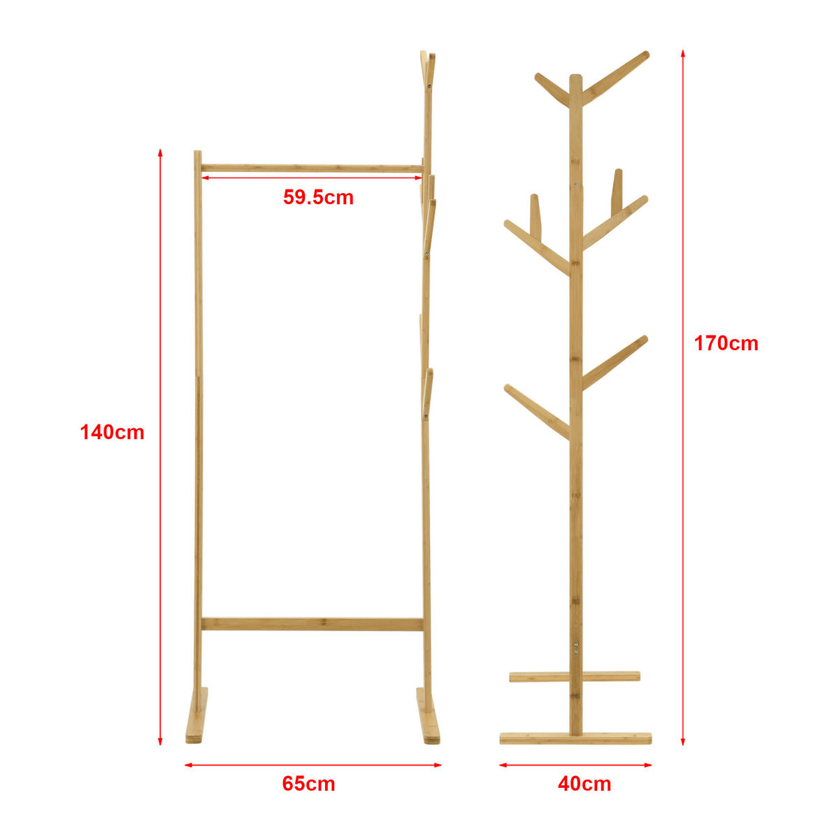 GARDEROBENSTÄNDER Nordreisa - Naturfarben, Holz (65/170/40cm) - [en.casa]