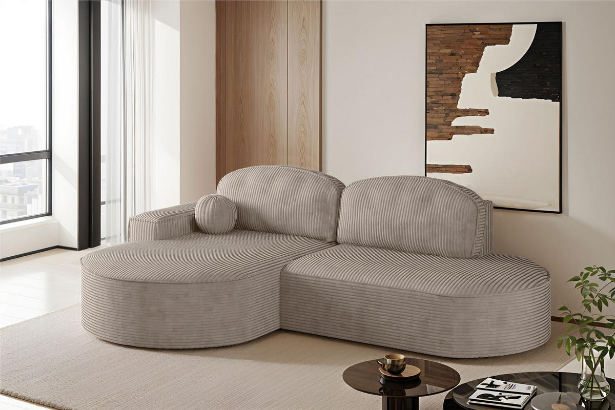 ECKSOFA mit Schlaffunktion und Bettkasten Modena Runden stoff Poso Dunkelbeige Links - Cappuccino, Holz/Textil (179/278cm) - Kaiser Möbel