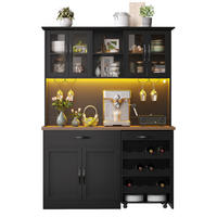 KÜCHENSCHRANK 140Cm LED Rollwagen Weinregal Glas - Schwarz, Holzwerkstoff (140/180/38cm) - FLIEKS
