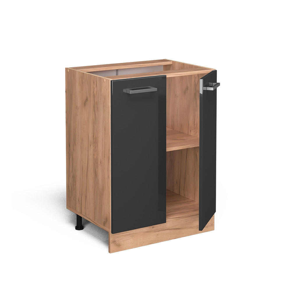 KÜCHENUNTERSCHRANK R-Line Anthrazit Hochglanz 60 cm ohne AP - Anthrazit/Eiche Wotan, Holzwerkstoff (60/81.6/46cm) - Vicco