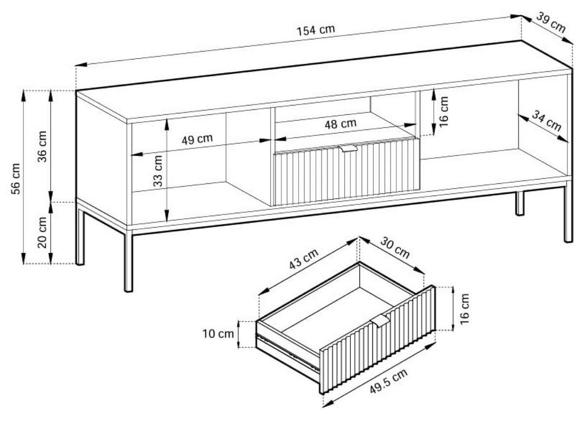 TV-SCHRANK Kaschmir Schwarz NEW RTV - Ecru, Holzwerkstoff (154/56/39cm) - Sepro Meble