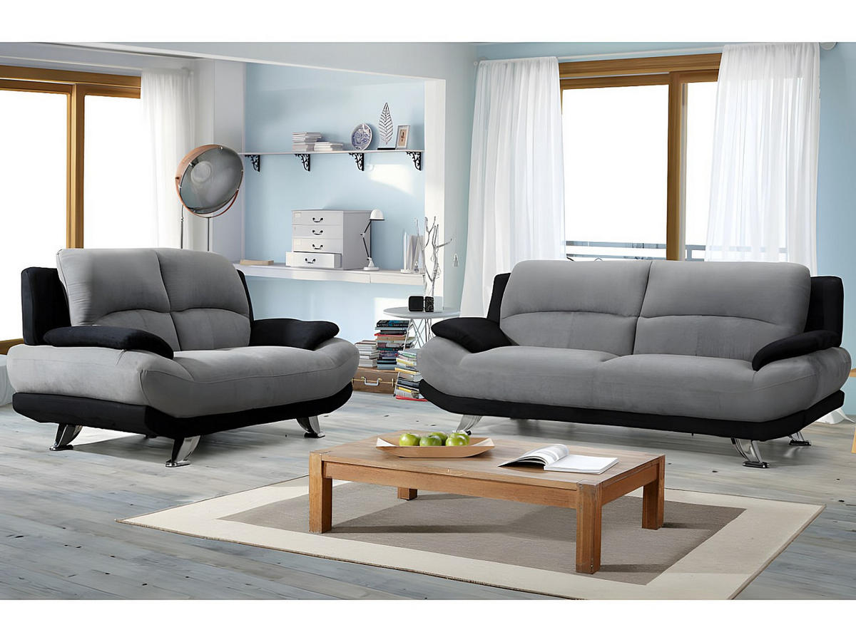 COUCHGARNITUR - 5 Personen - stoff - schwarz, grau Musko - Schwarz, Textil/Metall (200/89/91cm) - Vente-Unique