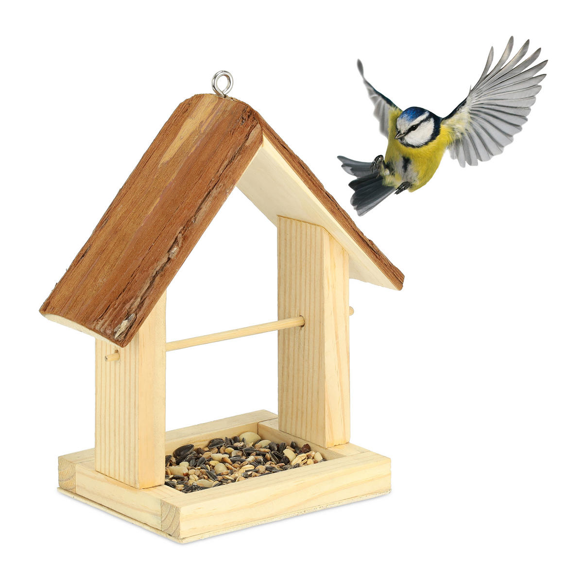 VOGELFUTTERHAUS - Hellbraun, Holz (23/27/13cm) - Relaxdays
