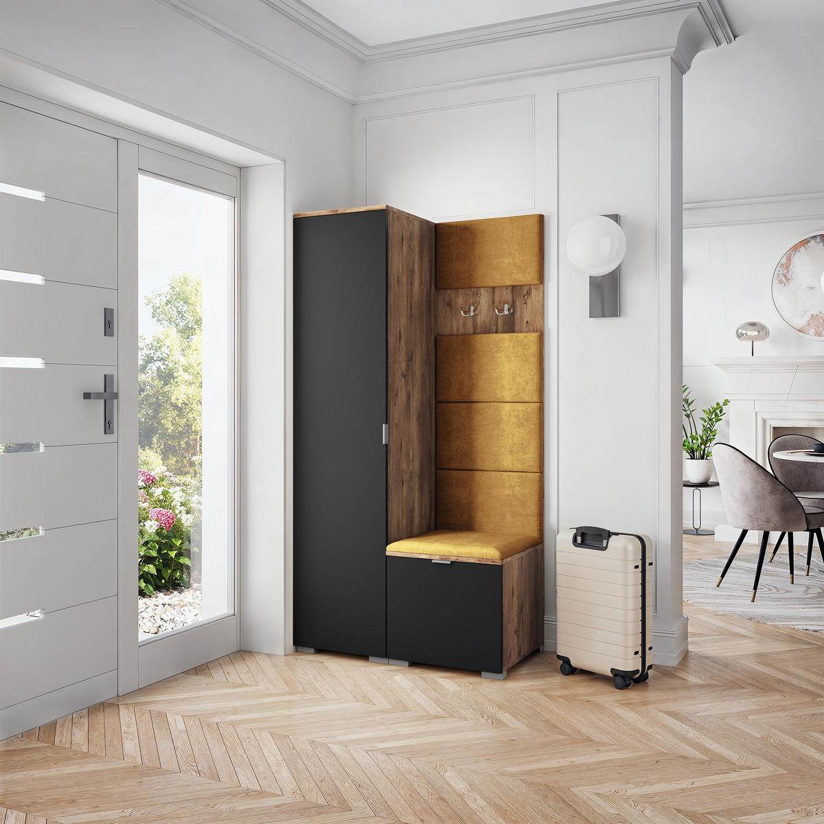 GARDEROBENSCHRANK LORI 95/181/51 cm Modern Garderobe-Set Eiche Lefkas - Eichefarben/Gelb, Holzwerkstoff (95/181/51cm) - MASSENO