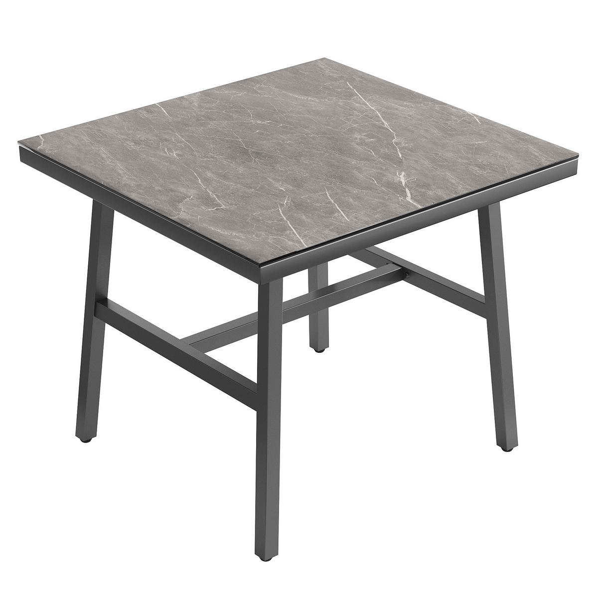 GARTENSET Seil Eckgrau Mit Verstellbaren Füßen & Glastisch - Grau, Metall - FLIEKS