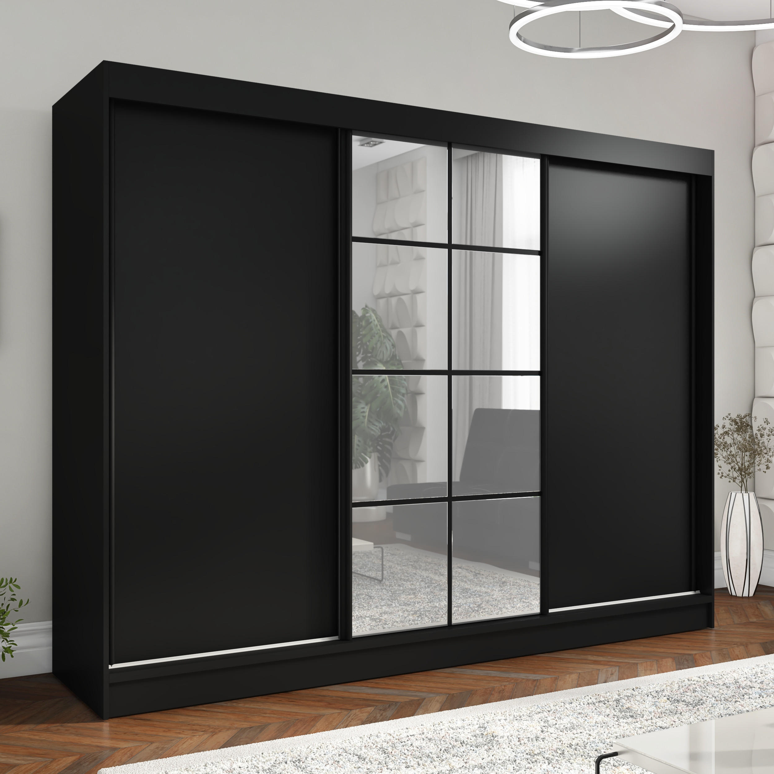 SCHWEBETÜRENSCHRANK 200 CM ORAVELLE Farbe: Schwarz - Schwarz, Holzwerkstoff (200/215/59.5cm) - A&J MöbelLand