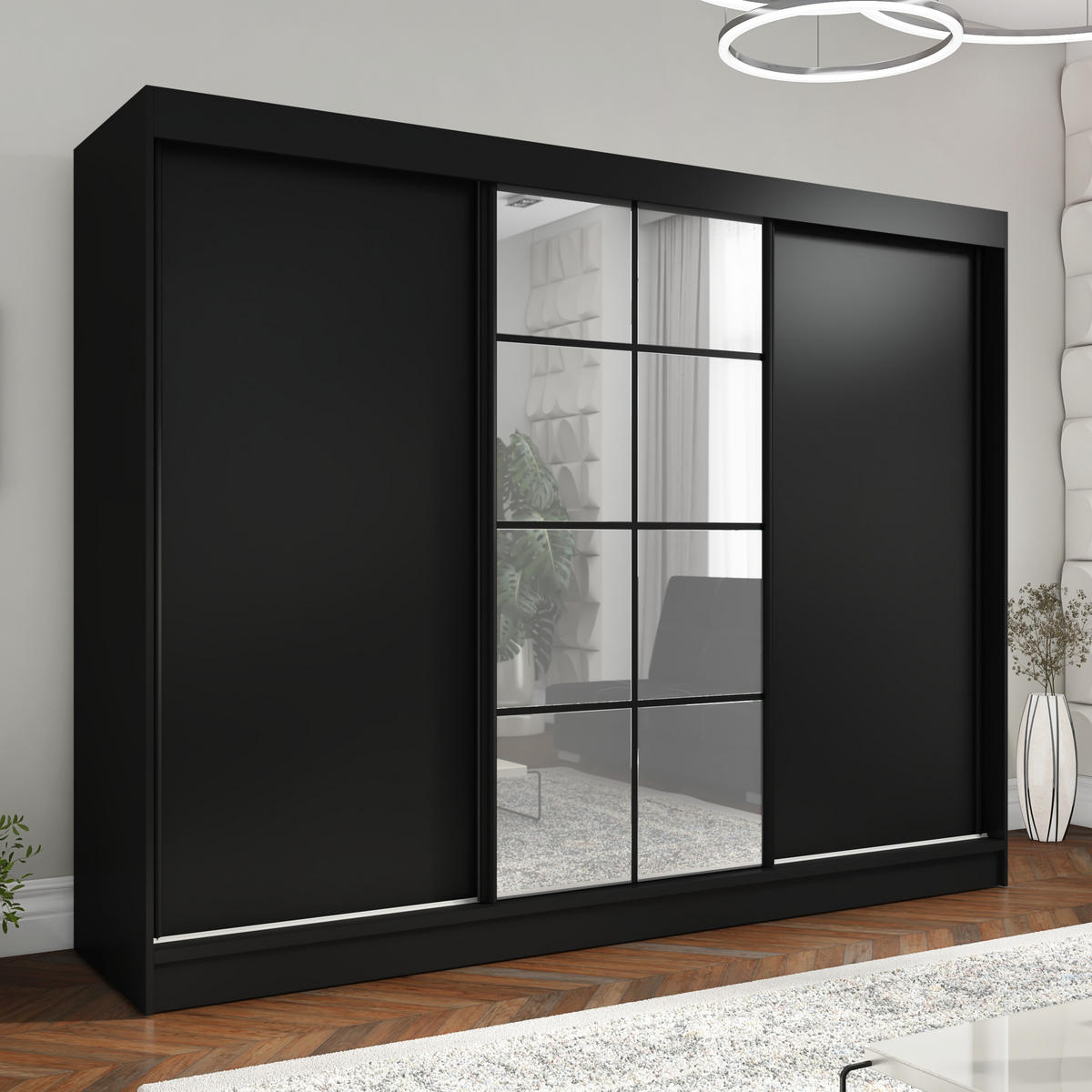 SCHWEBETÜRENSCHRANK 200 CM ORAVELLE Farbe: Schwarz - Schwarz, Holzwerkstoff (200/215/59.5cm) - A&J MöbelLand