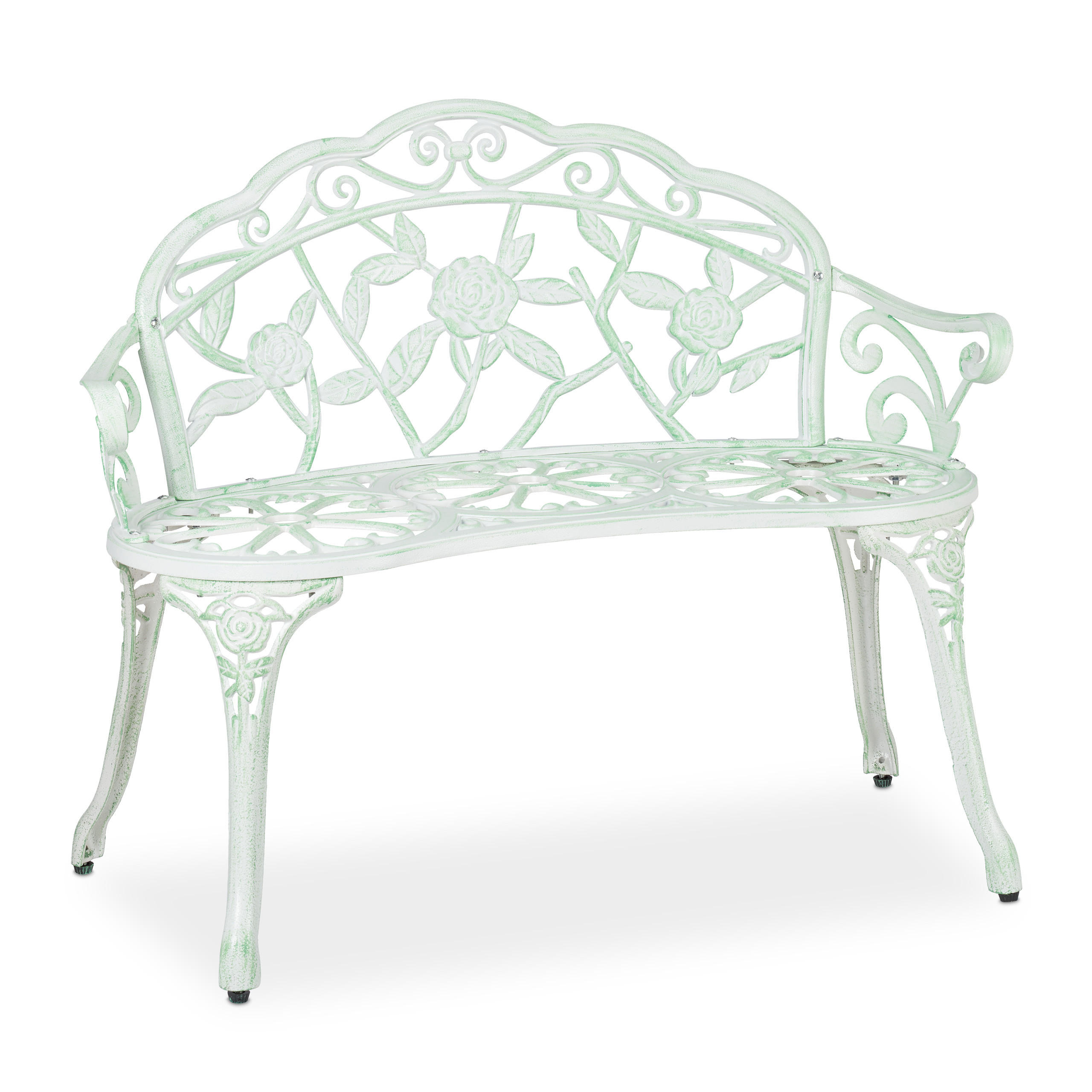 BANCĂ alb verde de grădină 2 locuri aluminiu turnat 78 cm