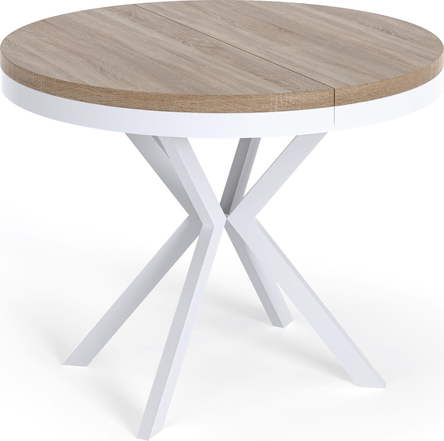 ESSTISCH Cloud runder ausziehbarer, Sonoma Eiche 90-170/90/76 cm - Weiß/Sonoma Eiche, Holzwerkstoff/Metall (90/90/76cm) - WFL GROUP