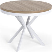 ESSTISCH Cloud runder ausziehbarer, Sonoma Eiche 100-180/100/76 cm - Weiß/Sonoma Eiche, Holzwerkstoff/Metall (100/100/76cm) - WFL GROUP