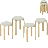STAPELHOCKER DE-36023 4er Set stapelbar mit Leinenbezug Creme - Creme, Holzwerkstoff (40/45/40cm) - ComfortXL
