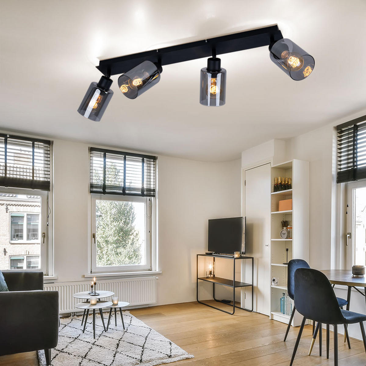 DECKENLEUCHTE Metall Schwarz Glas rauch - Schwarz, Glas (67/9/21.5cm) - Globo Lighting