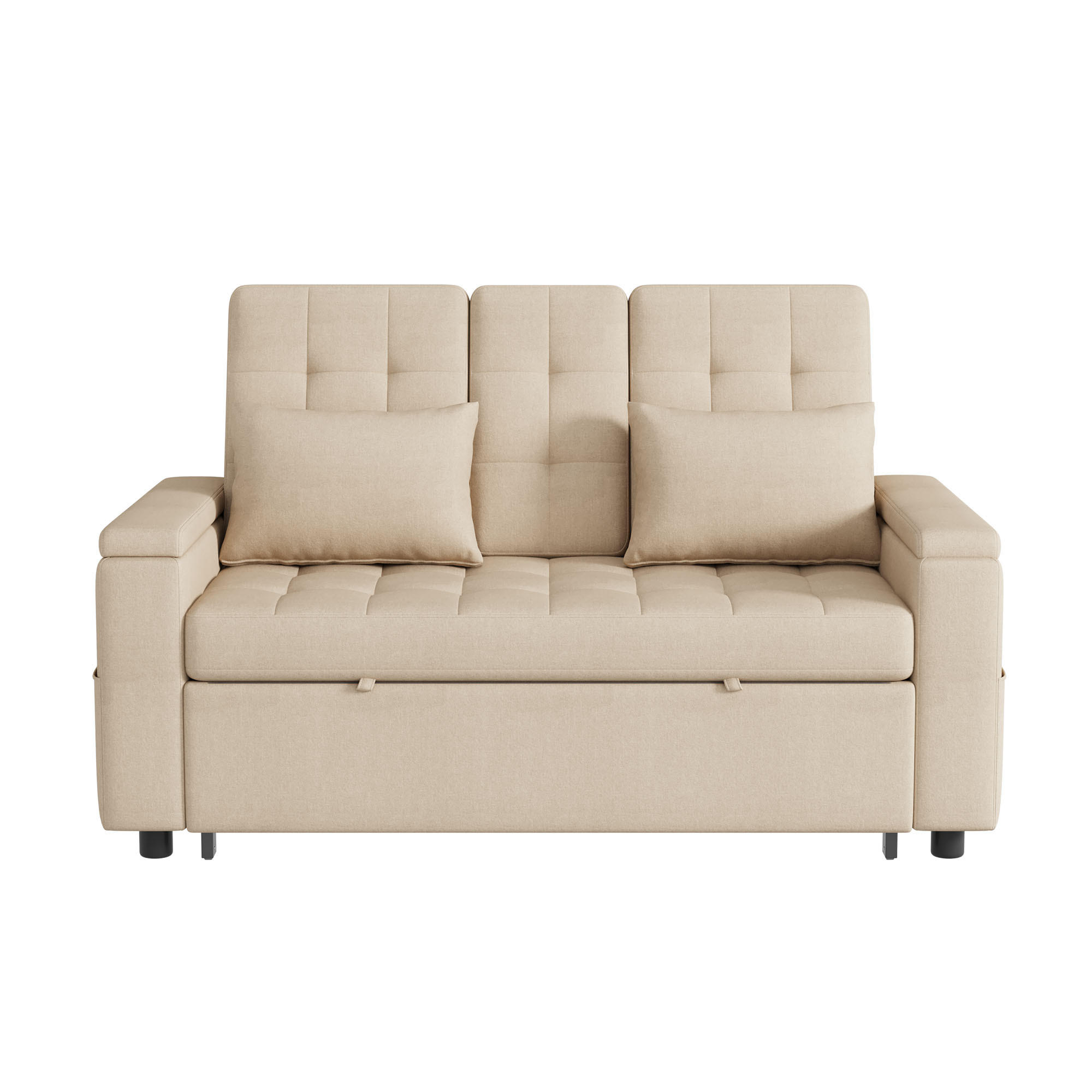SCHLAFSOFA 159/74/92 cm Beige mit Stauraum, Verstellbarer Rückenlehne, Armlehnen-Staufächern und Kissen - Beige, Textil (159/92/142.5cm) - Oxeza