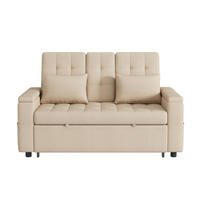 SCHLAFSOFA 159/74/92 cm Beige mit Stauraum, Verstellbarer Rückenlehne, Armlehnen-Staufächern und Kissen - Beige, Textil (159/92/142.5cm) - Oxeza