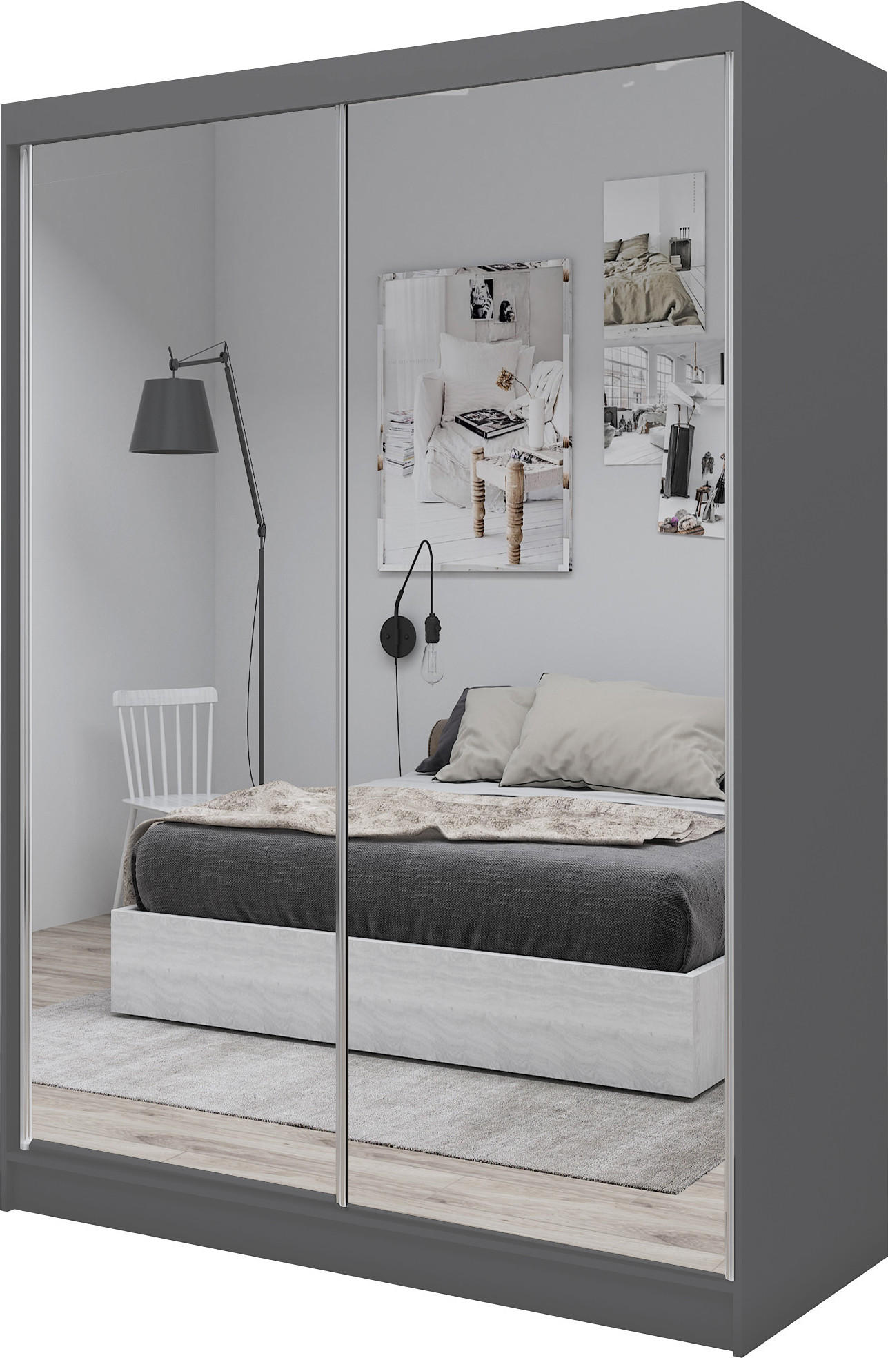 SCHWEBETÜRENSCHRANK Darix 160 cm mit Spiegel, 2-türig, grau - Grau, Kunststoff (160/216/61cm) - Margaret Hadas24