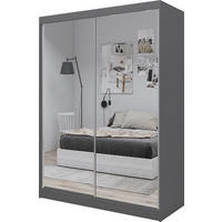 SCHWEBETÜRENSCHRANK Darix 160 cm mit Spiegel, 2-türig, grau - Grau, Kunststoff (160/216/61cm) - Margaret Hadas24