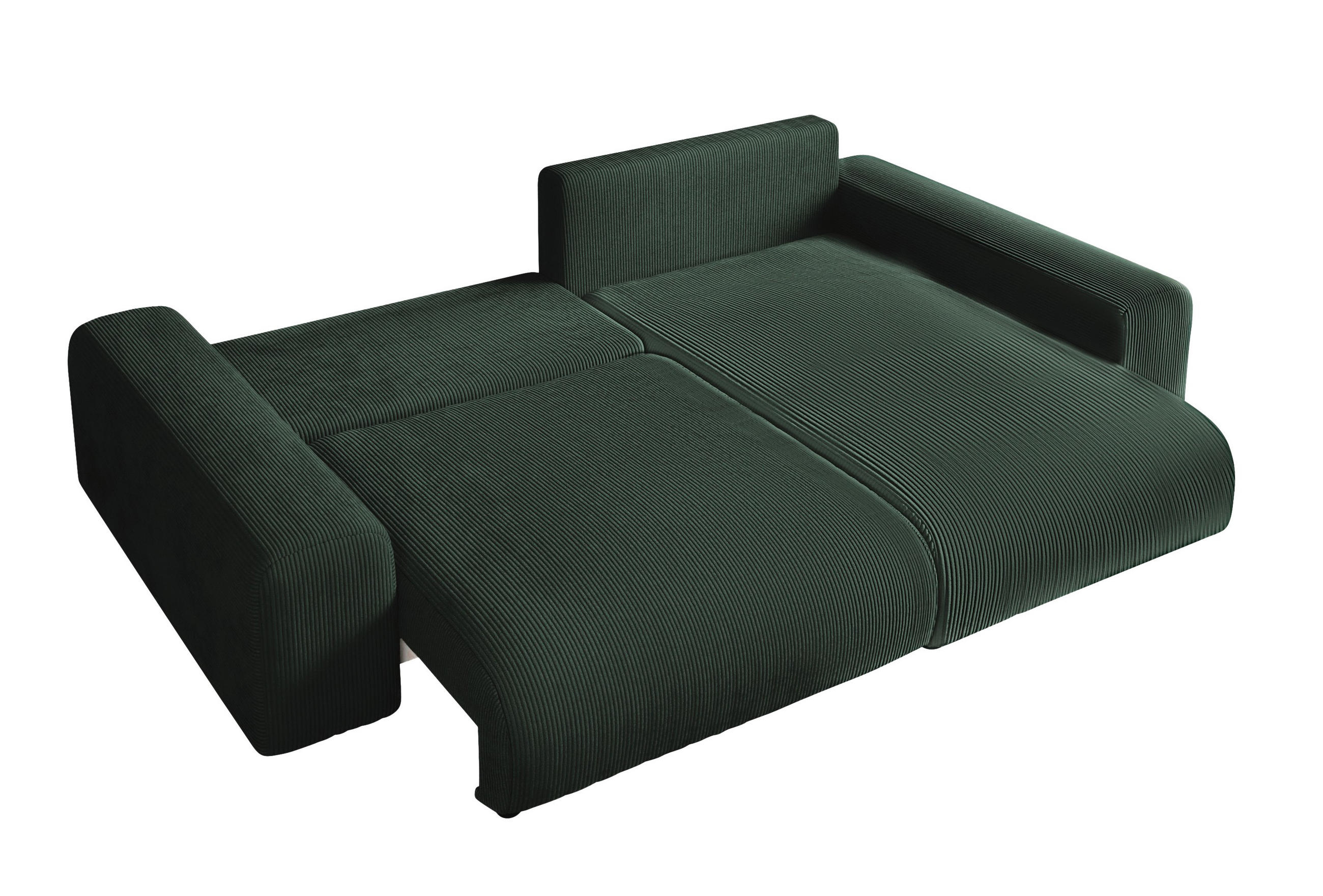 ECKSOFA mit Schlaffunktion, Bettkasten, Wellenunterfederung, seitenverkehrt montierbar B255/T165/H84 cm, Liegefl. 148x196 cm, Cord Grün / 21005 - Schwarz/Grün, Kunststoff/Textil (255/165cm) - luma-home