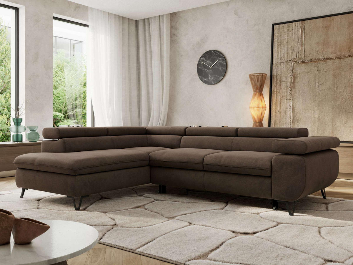 ECKSOFA PABLO L Braun Velvet - Links Seite mit Visco Topper - Schwarz/Braun, Textil/Metall (208/273cm) - MKS