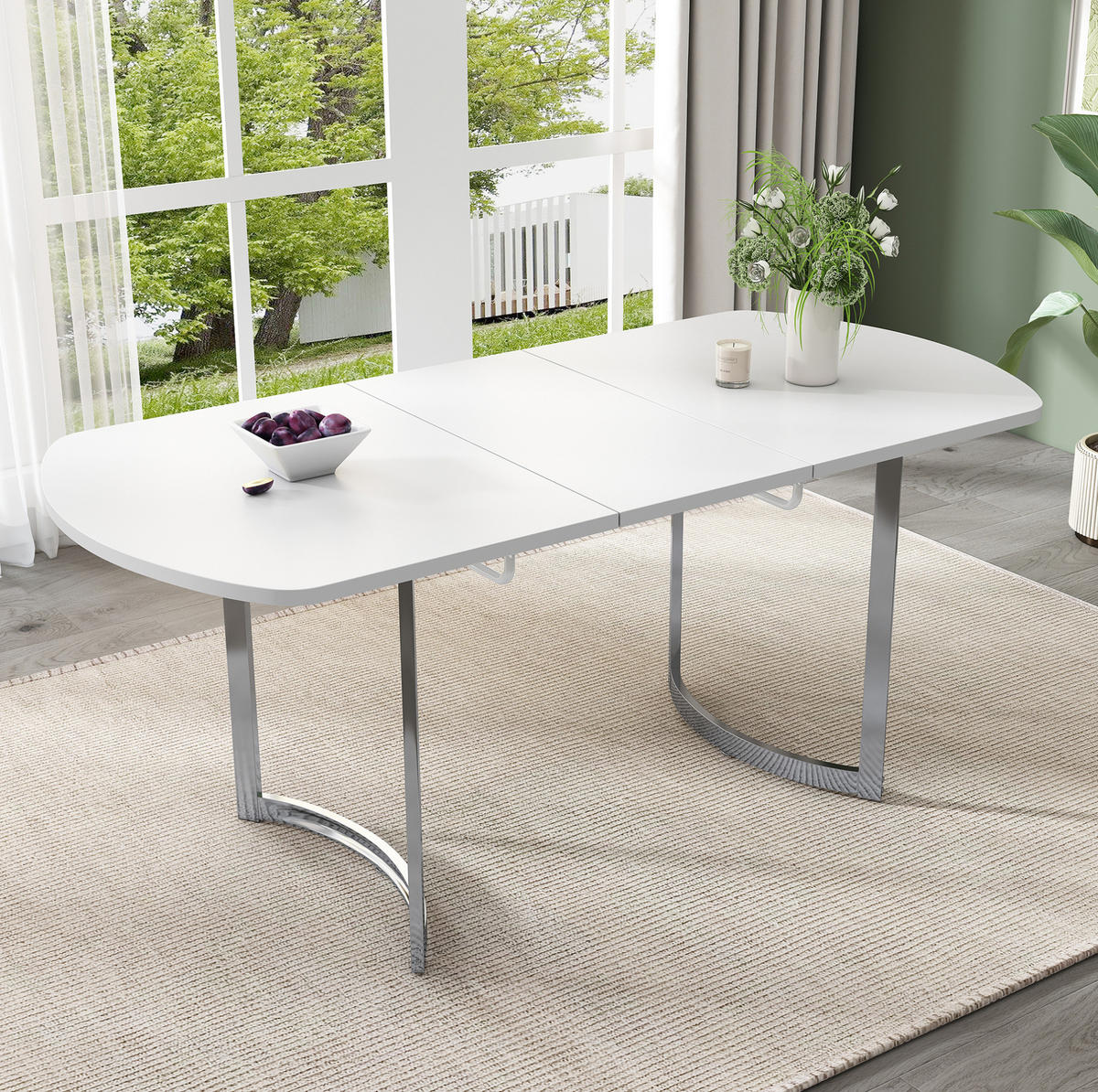 ESSTISCH aus MDF 180x80x75 cm Weiß mit ausziehbarer Tischplatte und silberfarbenen Metallbeinen - Weiß, Holzwerkstoff (180/80/75cm) - Modfu