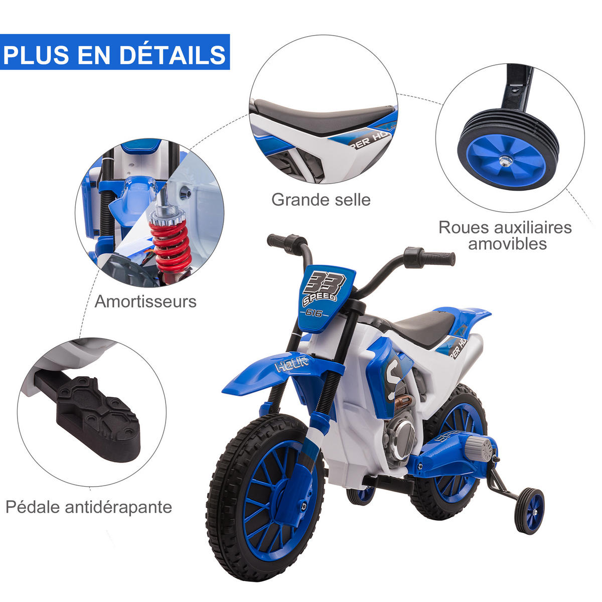 ELEKTRO-MOTORRAD DE-12995 abnehmbare Stützräder Blau - Blau, Kunststoff (106.5/51.5/68cm) - ComfortXL