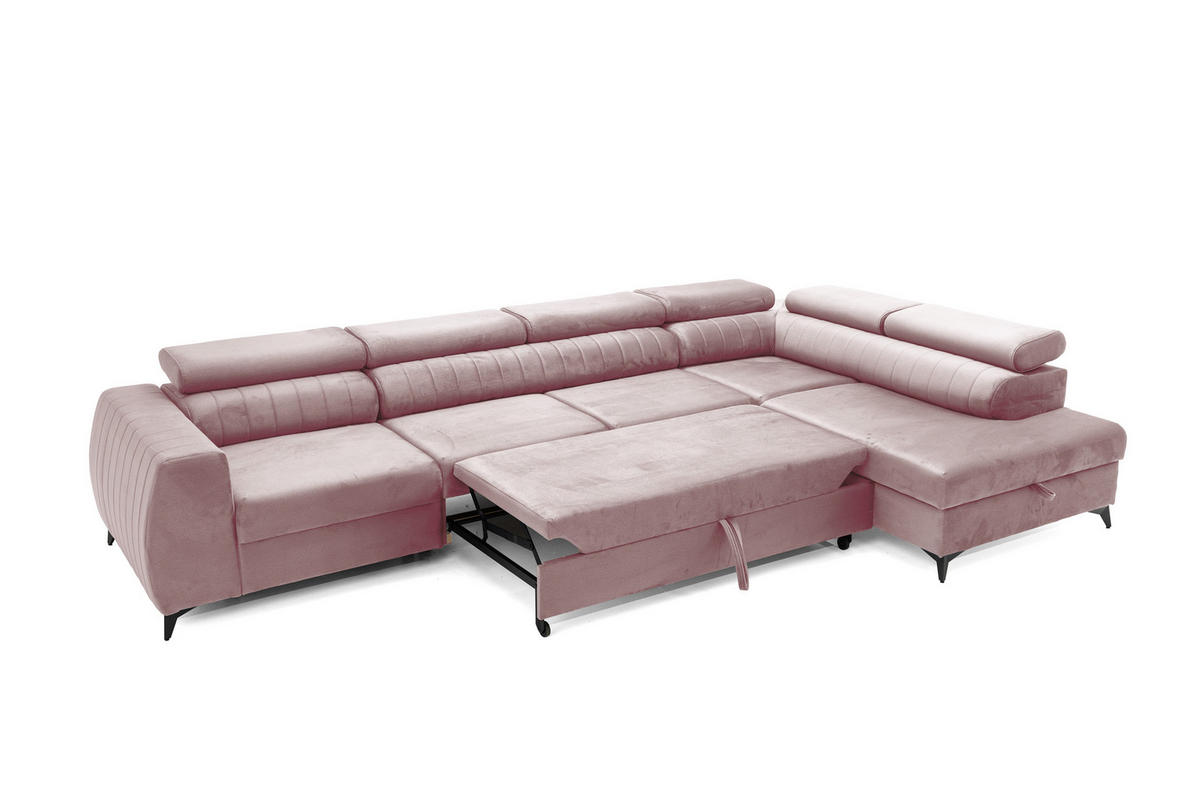ECKSOFA PIERO MAXI Rechts mit Schlaffunktion 195x125 Velours Rosa - Pink/Schwarz, Holz/Textil (203/350cm) - Muffo