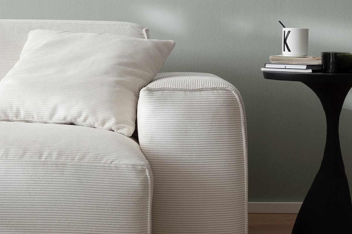 SOFA RANI Silber Cord - Silberfarben/Schwarz, Kunststoff/Textil (256/71/101cm) - KAWOLA