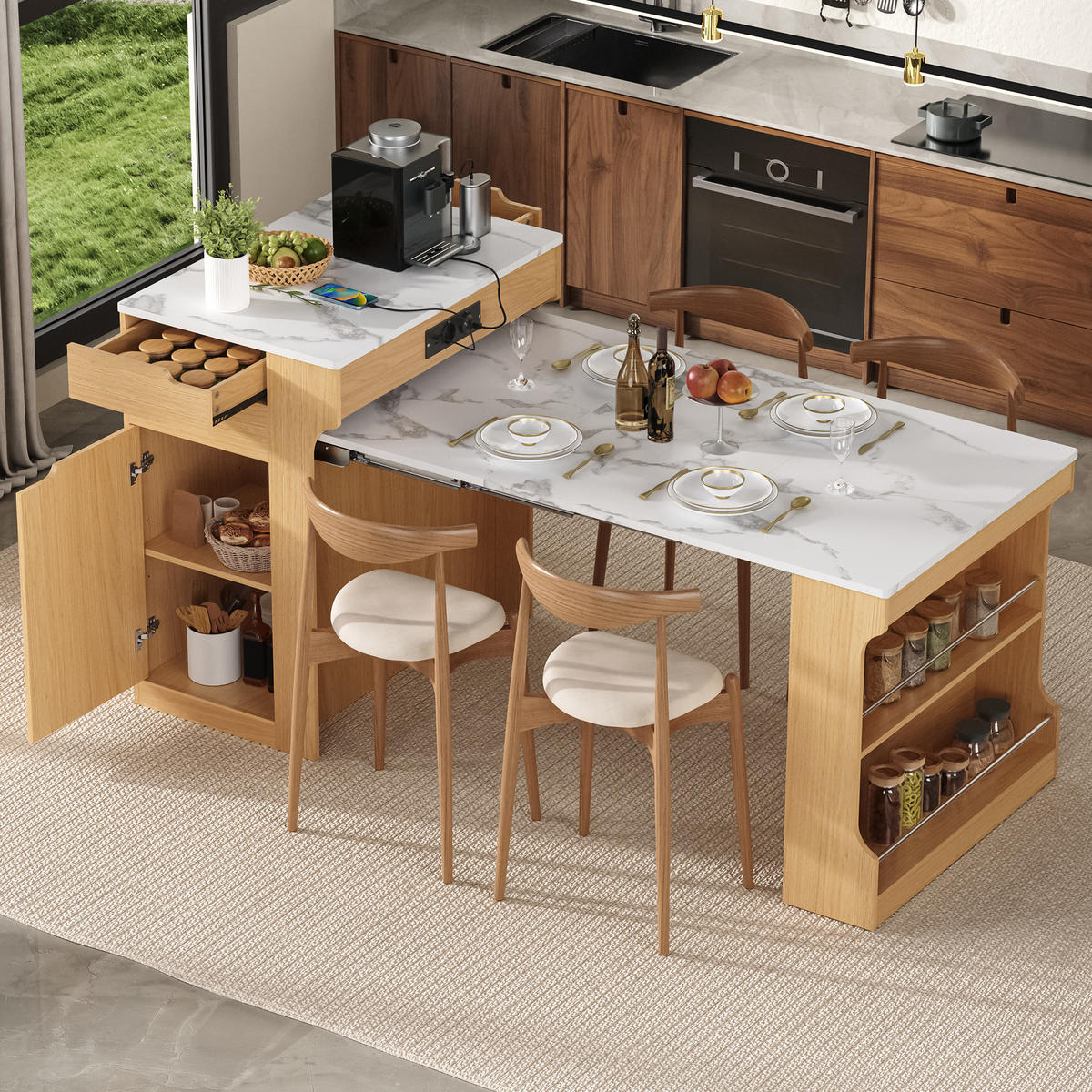 KÜCHENINSEL ausziehbar 55-153/80/93 cm DE-39575 Natur - Naturfarben, Holzwerkstoff (80/93/56.2cm) - ComfortXL