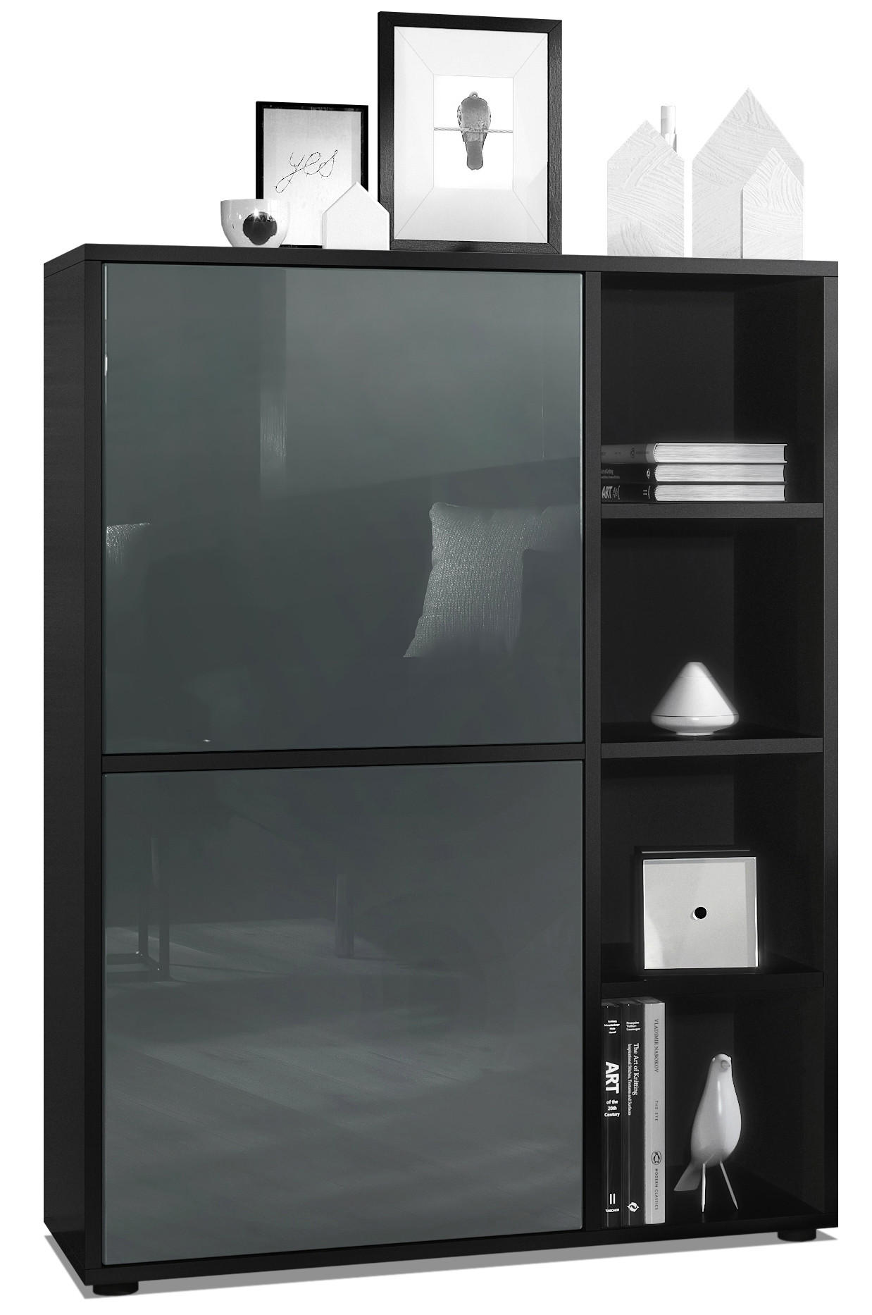 HIGHBOARD Cuba Türen in Grau Hochglanz - Grau, Holzwerkstoff (79/105.5/35.5cm) - Vladon