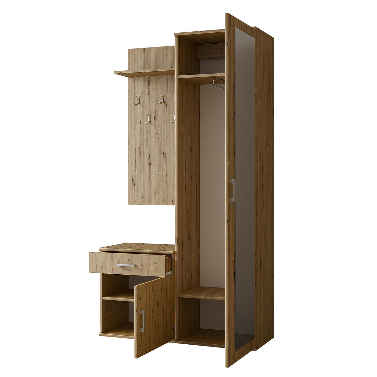 GARDEROBE Patricia 100 cm mit Spiegel, mit Schuhschrank und Schublade, artisan - Eiche Artisan, Kunststoff (100/181/35cm) - Margaret Hadas24