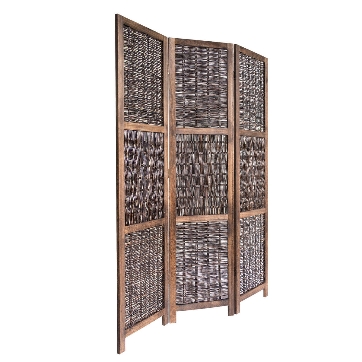 PARAVENT 3-tlg. 120/170 cm Braun Weide geflochten - Braun, Holz (120/170/2cm) - Homestyle4u