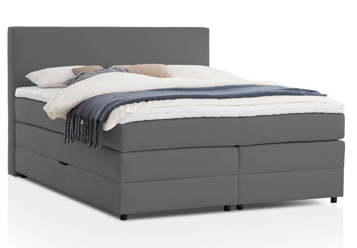BOXSPRINGBETT LOFT 180x200 Anthrazit H2 und H3 mit Bettkasten 7-Zonen Taschenfederkern Matratze inkl. Visco Topper - Anthrazit, Textil (180/200cm) - Belanoti