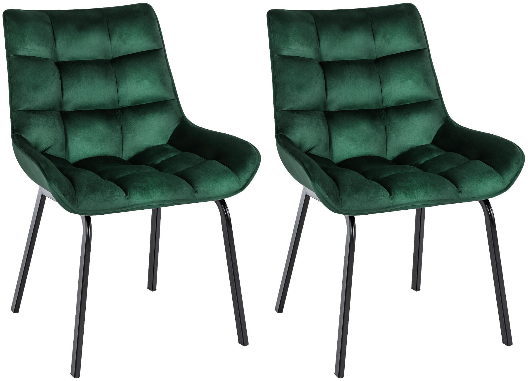 STUHL 2er Set Samt Grün - Schwarz/Grün, Textil/Metall (58/84/57cm) - CLP