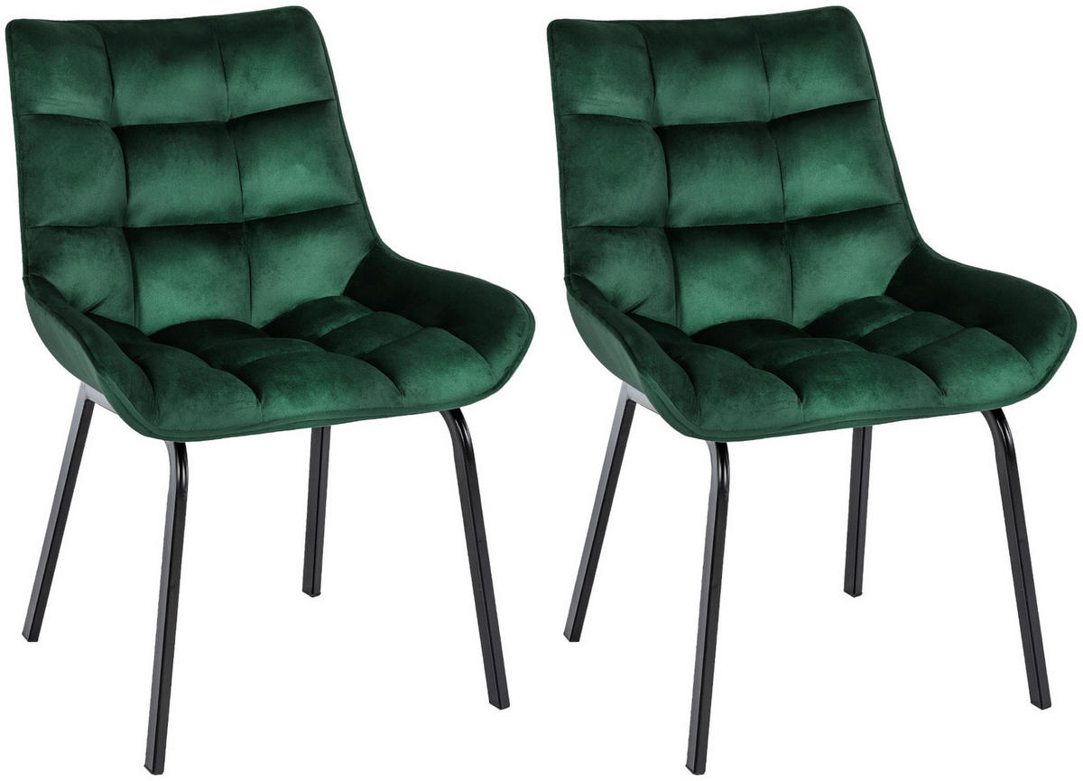 STUHL 2er Set Samt Grün - Schwarz/Grün, Textil/Metall (58/84/57cm) - CLP